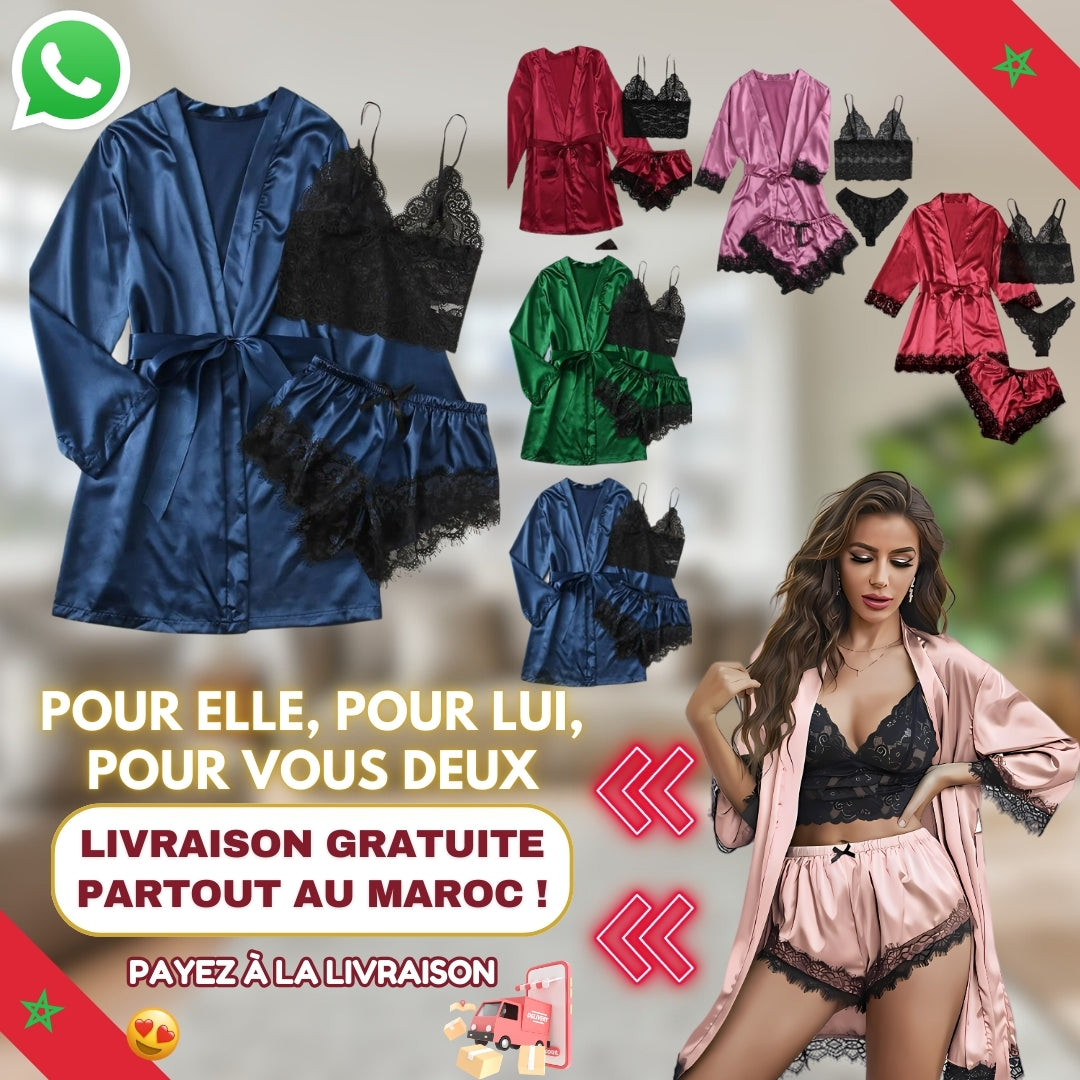 💖 Chemise de Nuit 4 Pièces pour Femme – Élégance, Confort et Douceur 🌙