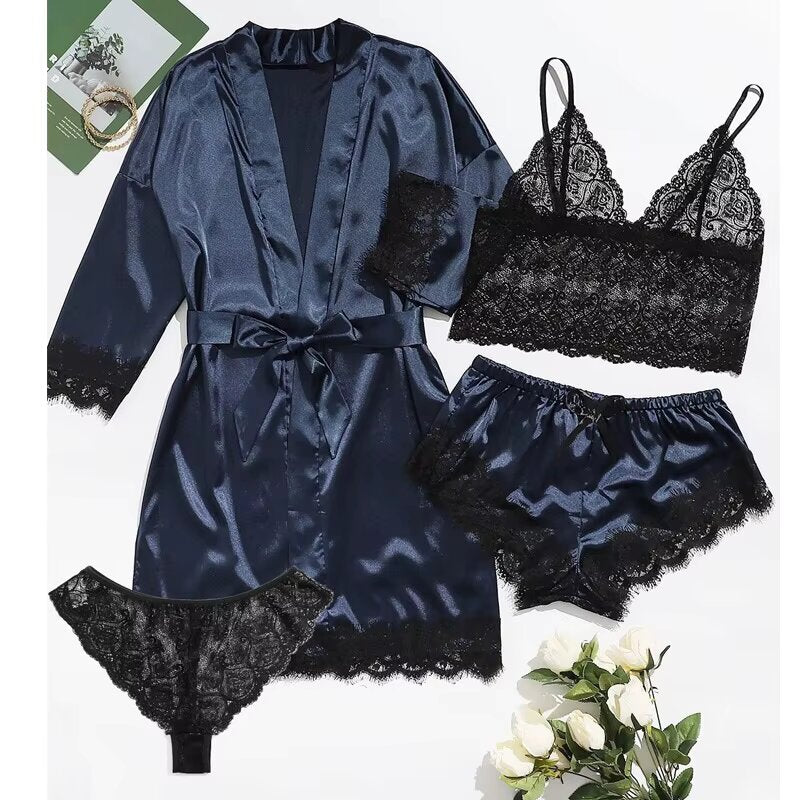 💖 Chemise de Nuit 4 Pièces pour Femme – Élégance, Confort et Douceur 🌙