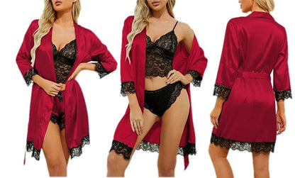 💖 Chemise de Nuit 4 Pièces pour Femme – Élégance, Confort et Douceur 🌙