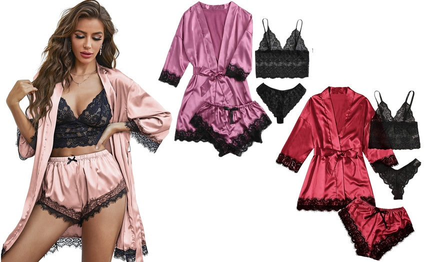 💖 Chemise de Nuit 4 Pièces pour Femme – Élégance, Confort et Douceur 🌙